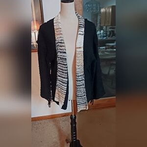 NWOT POL Black & White Textured Knit Cardigan, Size Small